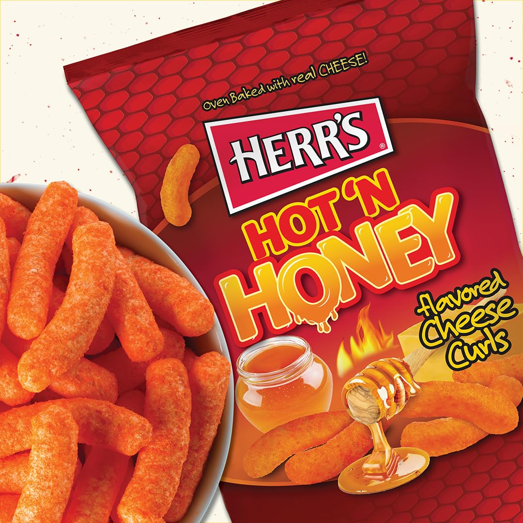 HERRS Hot & Honey Cheese Curls, Spicy & Sweet Snack, 6 Ounce (Pack of 6 Bags)
