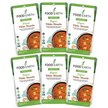 Food Earth Indian Simmer Sauce - Tikka Masala - Organic, Vegan, Gluten-Free, GMO-Free - Microwavable Cooking Sauce - 12 Pouches 