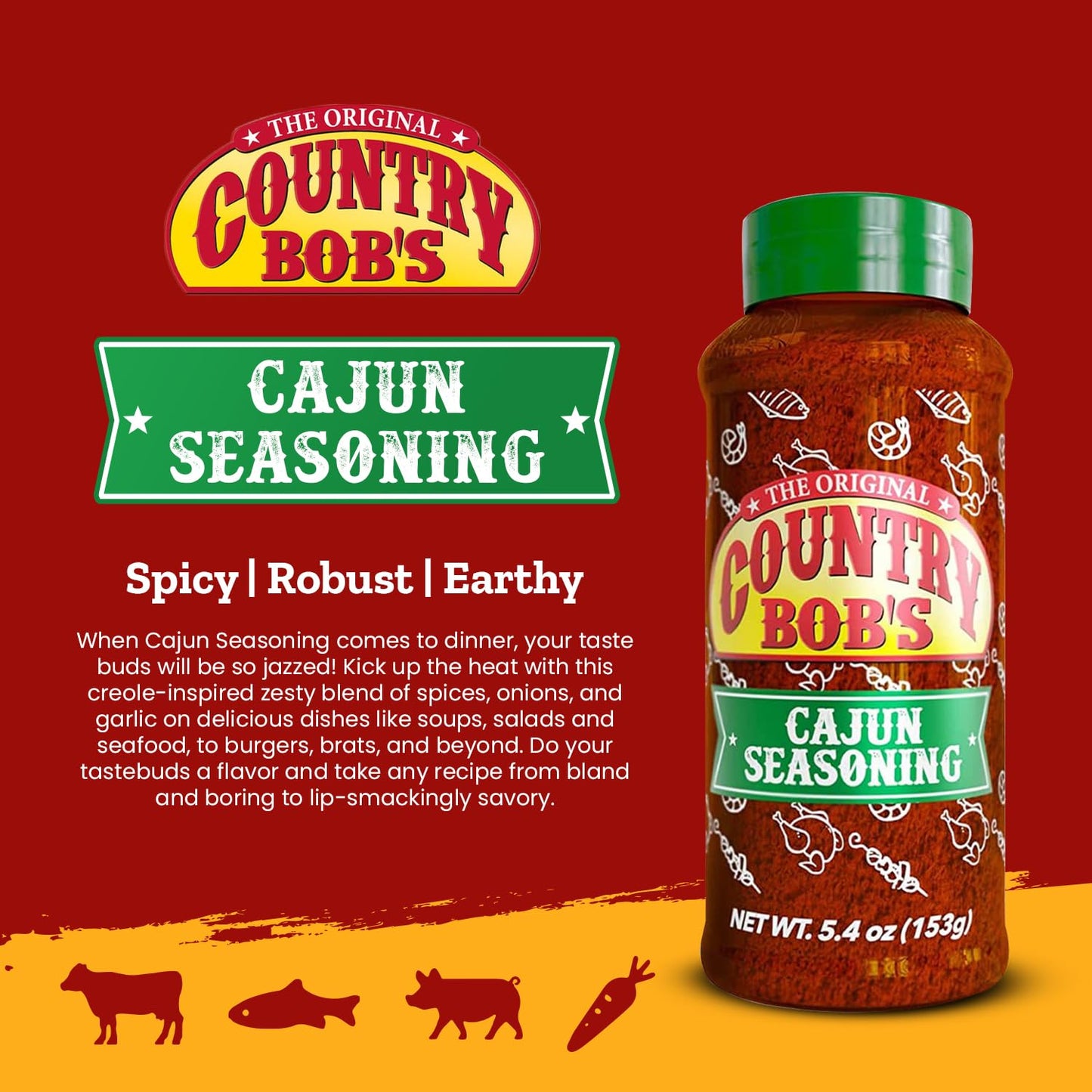 Country Bob'S Cajun Seasoning - Spicy, Robust, Earthy Blend For Flavorful Creole Dishes - Soups, Salads, Seafood, Burgers, And M