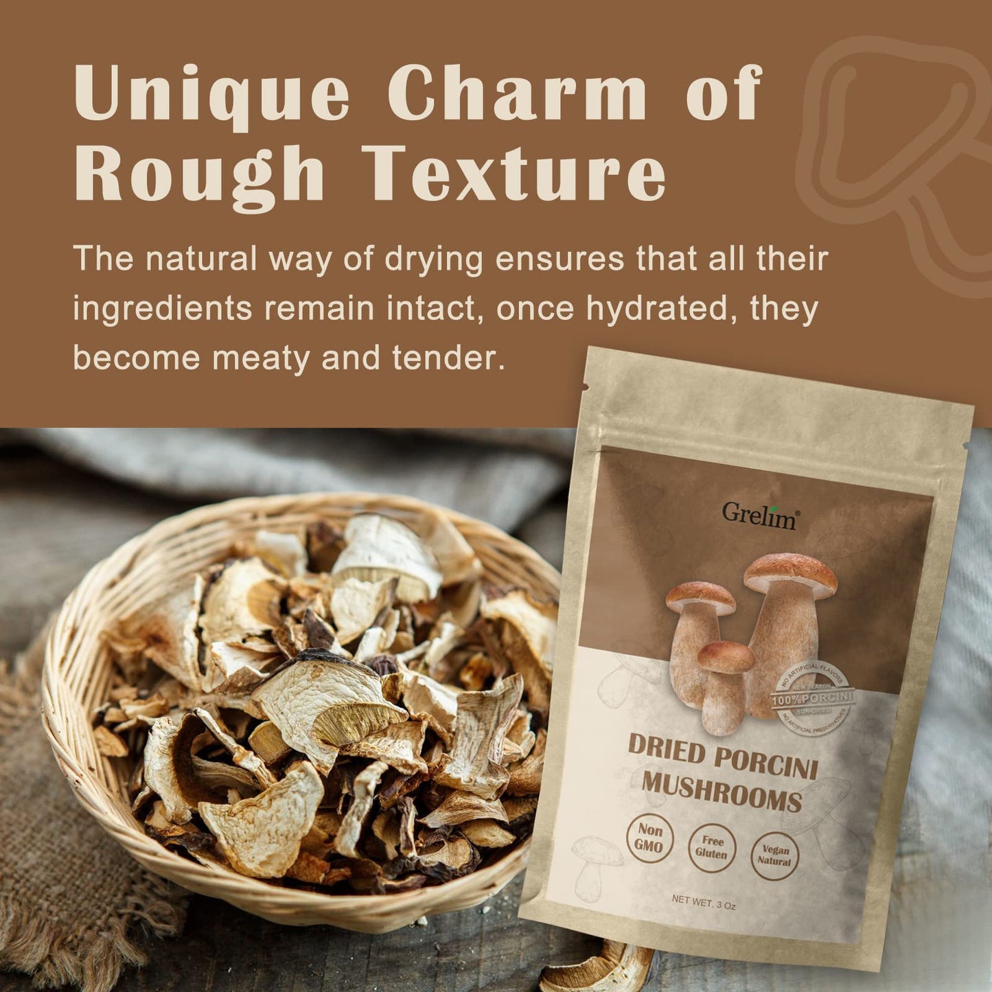 Grelim Dried Porcini Mushrooms, New Season Sun Dried Wild Porcini All Natural, Vegan, Easy Preparation And Rehydrate Ideal For S