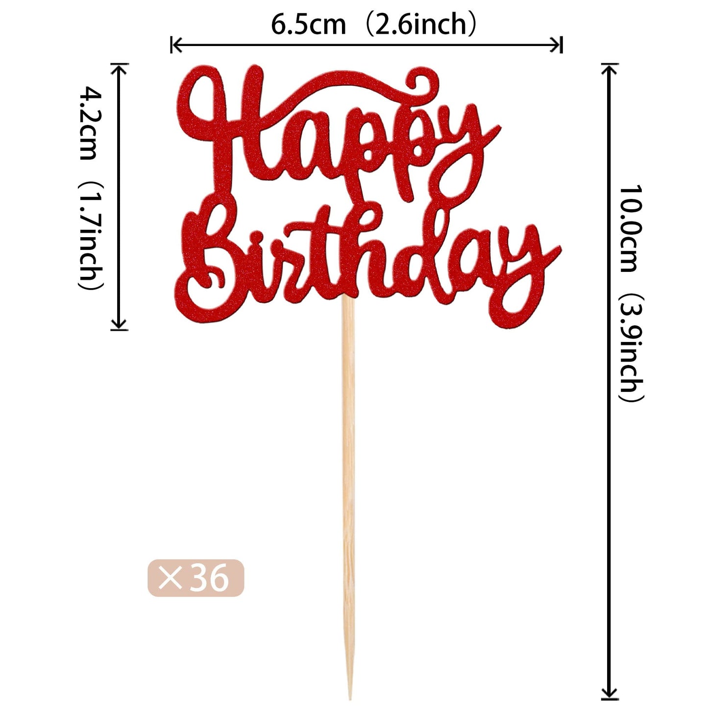 ZHUOWEISM 36 PCS Cupcake Toppers - Glitter Birthday Decoration, Small, Red