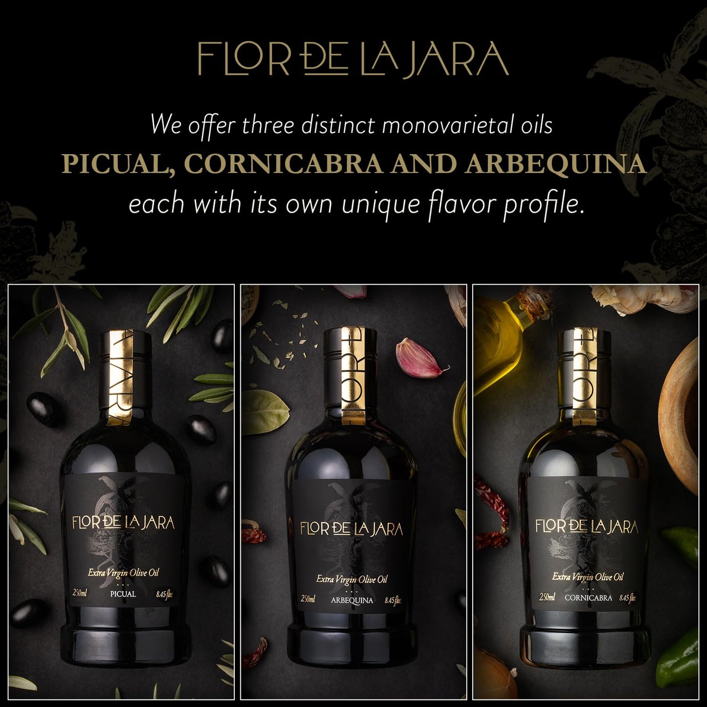 FLOR DE LA JARA Extra Virgin Olive Oil, First Cold Pressed, Low Acidity, 250 ml