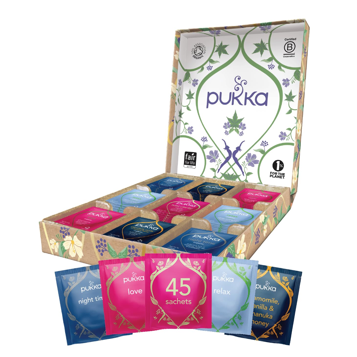 Pukka Organic Herbal Tea Bags, Relax Selection Box, 45 Bags, 2 Ounce