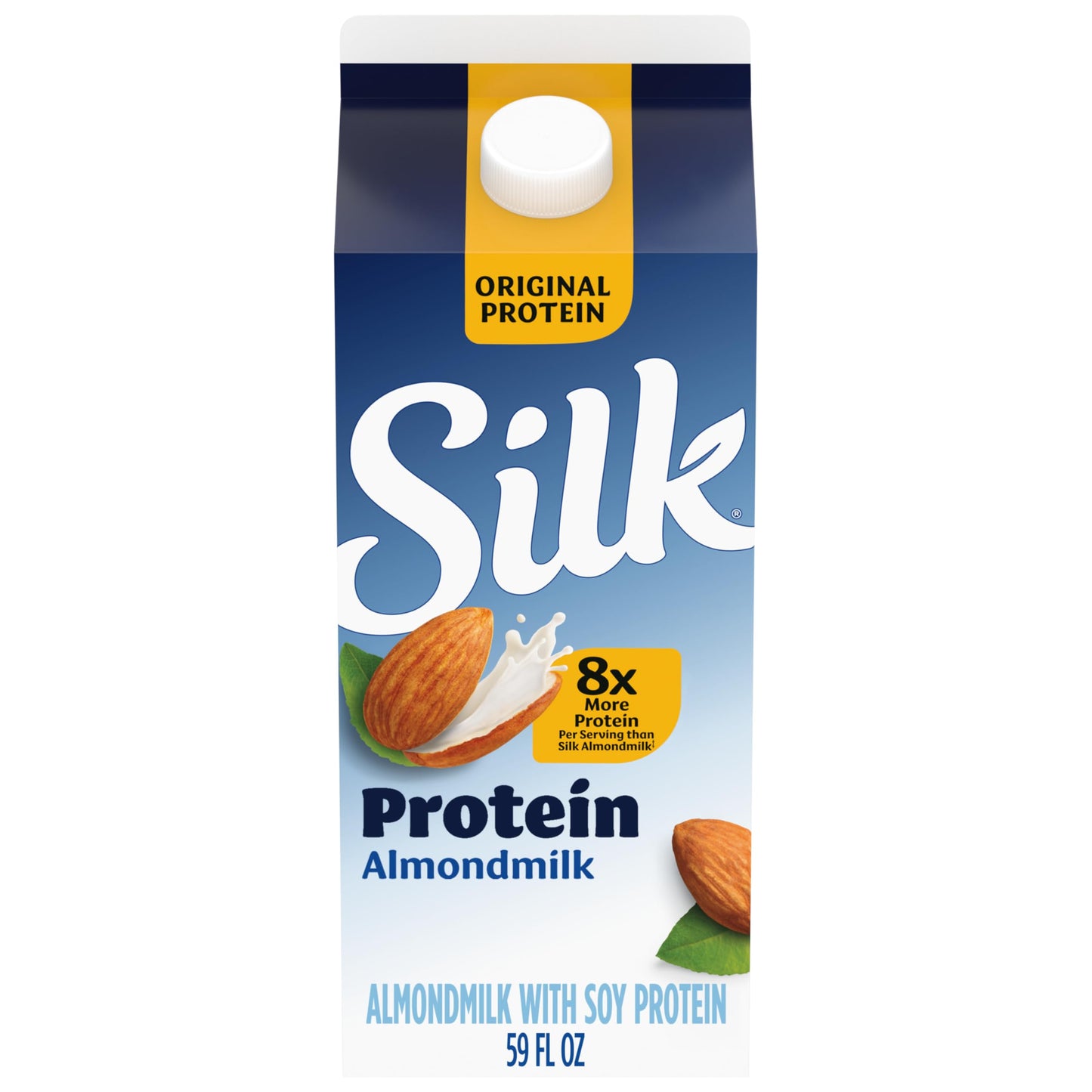 Silk Original Protein Almond Milk, Dairy Free, Gluten Free, Seriously Creamy Vegan Milk with 50% More Calcium than Dairy Milk, 5