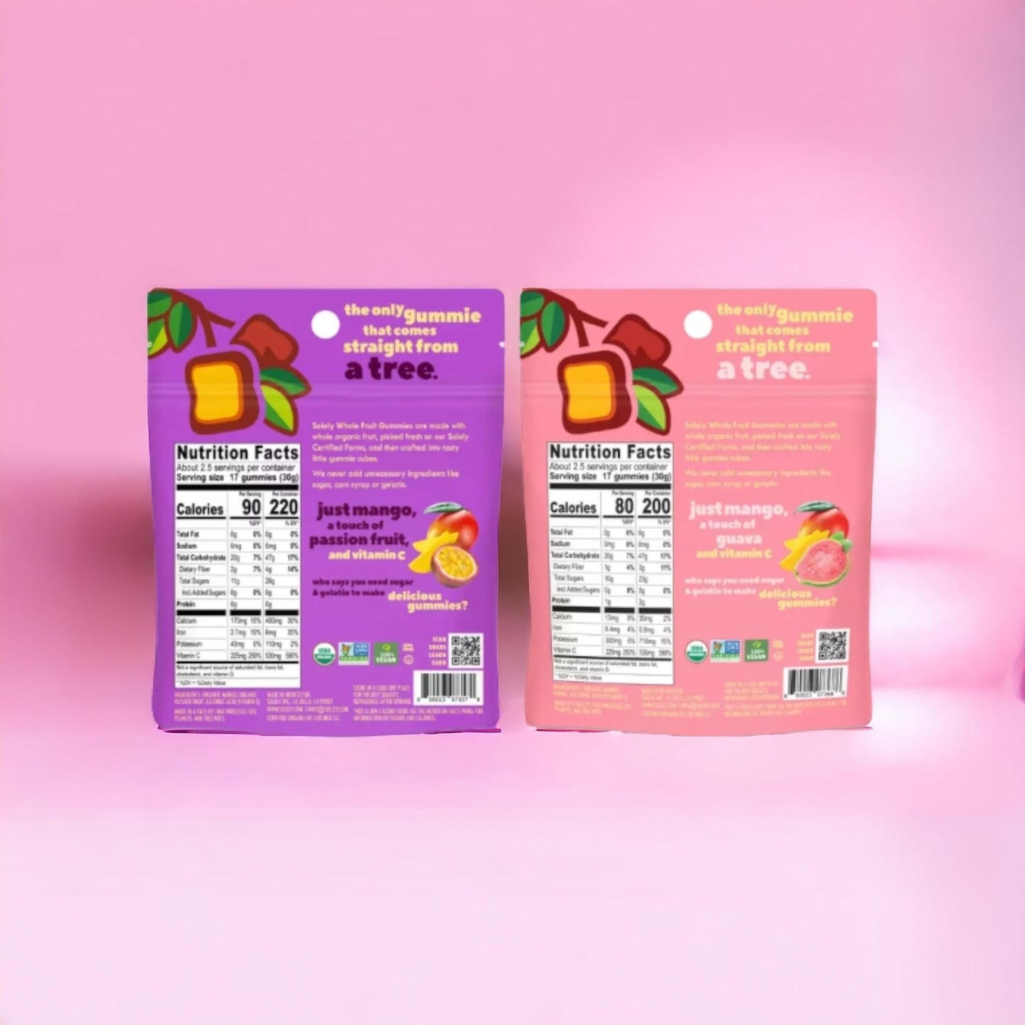 Generic Solely Organic Fruit Gummies - 2 Pack Bundle - Mango Passionfruit & Mango Guava - 5oz total | No Added Sugar, Vegan, Org