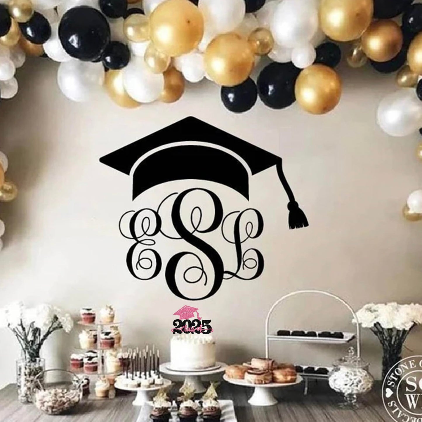 YCTHUNFISH Graduation Cake Topper, Glitter Congrats Grad Cap, 2025 Theme, Black Yellow, Paper, 1 Pack