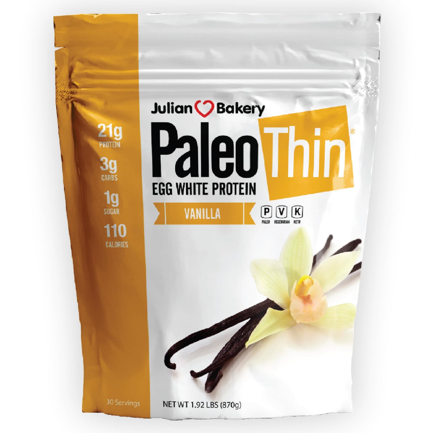 Julian Bakery Paleo Thin Protein Powder | Vanilla | Egg White | 21g Protein | 3 Net Carbs | Soy-Free | 1.92 LBS | 30 Servings