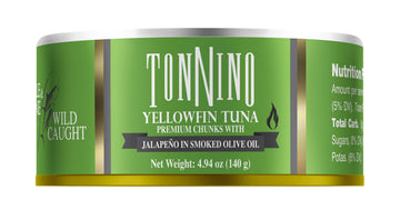 Tonnino Yellowfin Tuna Fish with Jalapeno in Smoked Olive Oil, 4.94 oz (Pack of 12) - Ready to Eat Protein Snacks