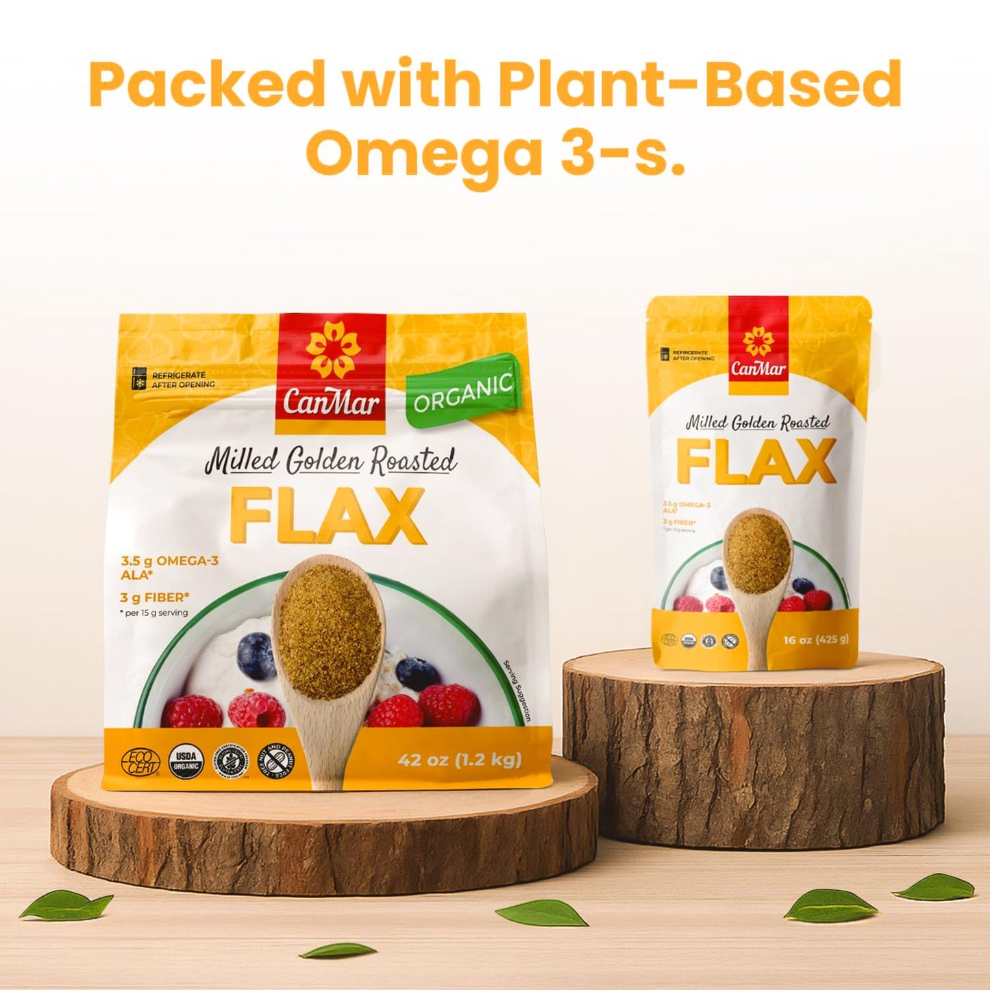 CanMar Ground Milled Golden Roasted Organic Flaxseed, 42 oz - Vegan, Non-GMO, Gluten Free - Flaxseed Meal with Omega-3, Fiber -