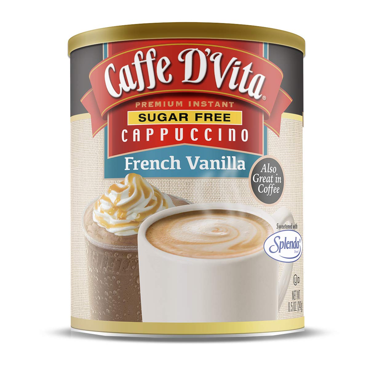 Caffe DVita Sugar Free French Vanilla Cappuccino Mix - Instant Gluten Free Coffee - 8.5 Oz Can, 6-Pack