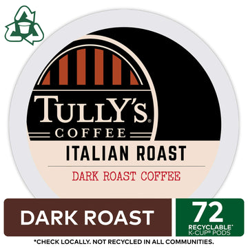 Tully'S Coffee Italian Roast, Keurig Single-Serve K-Cup Pods, Dark Roast Coffee, 72 Count (6 Packs Of 12)