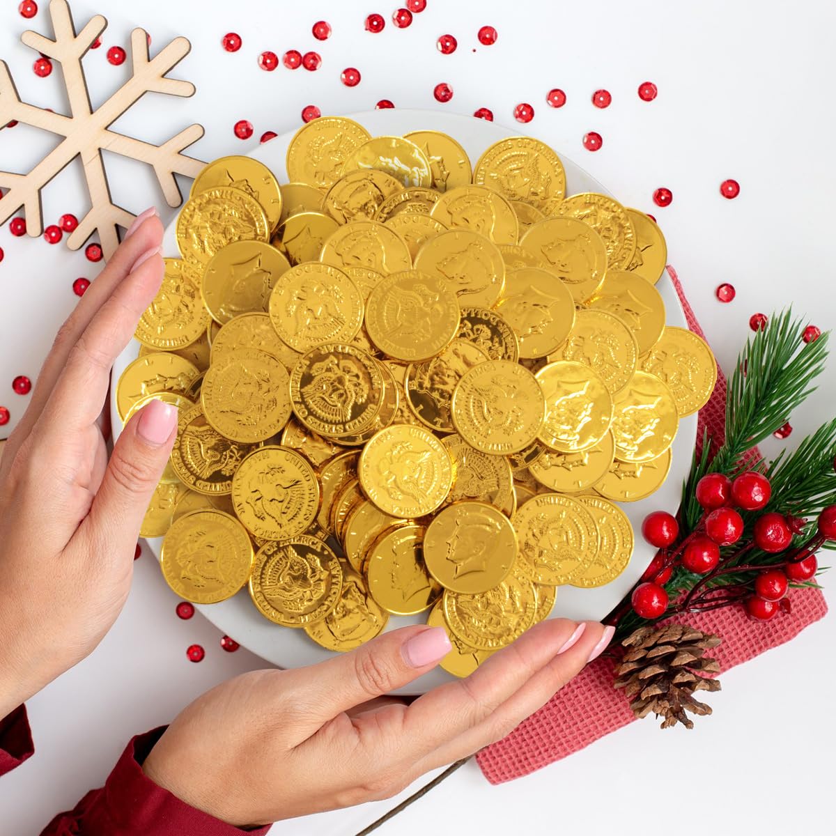 Gold Chocolate Coins, 50 Pack Of Gold Chocolate Coins Bulk, Ideal Coin Candy For Themed Parties, Events And Celebrations, Perfect For Gift Bags And Festive Decorations Christmas And St Patricks Day.