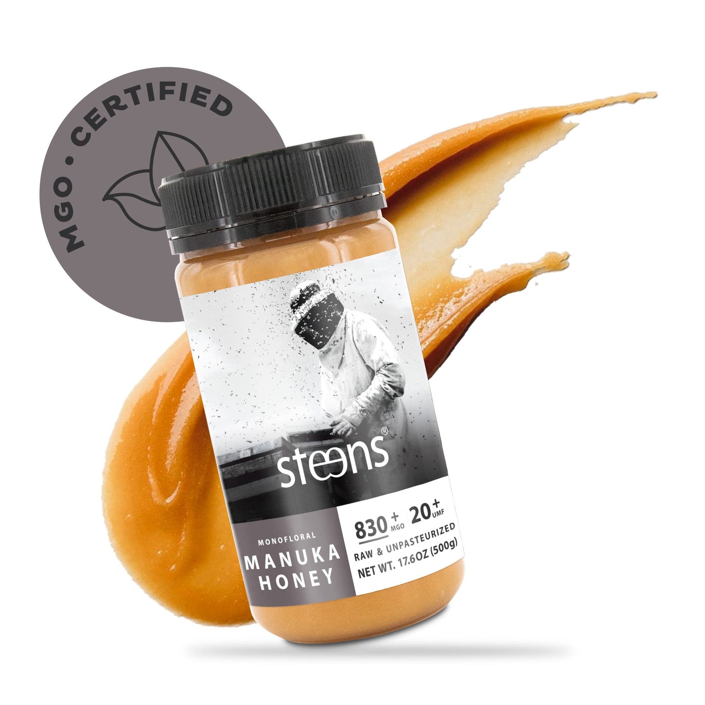 Steens Manuka Honey - MGO 830+ - Pure & Raw 100% Certified UMF 20+ Manuka Honey - Bottled and Sealed in New Zealand - 17.6 oz Ja