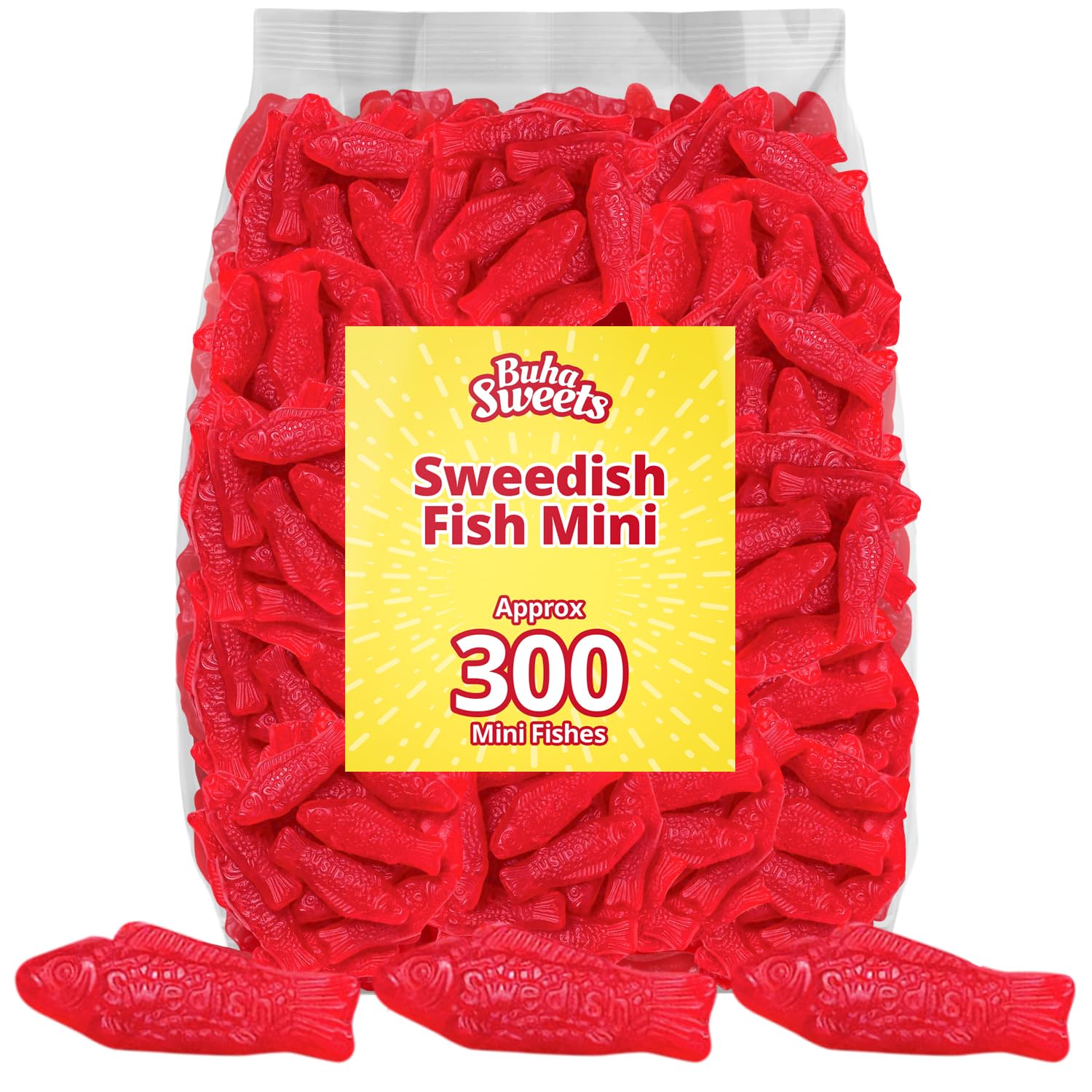 Buha Sweets Swedish Mini Red Fish Gummy Candy - Soft & Chewy, Fruity Flavor, 1.12 lb Bulk Bag