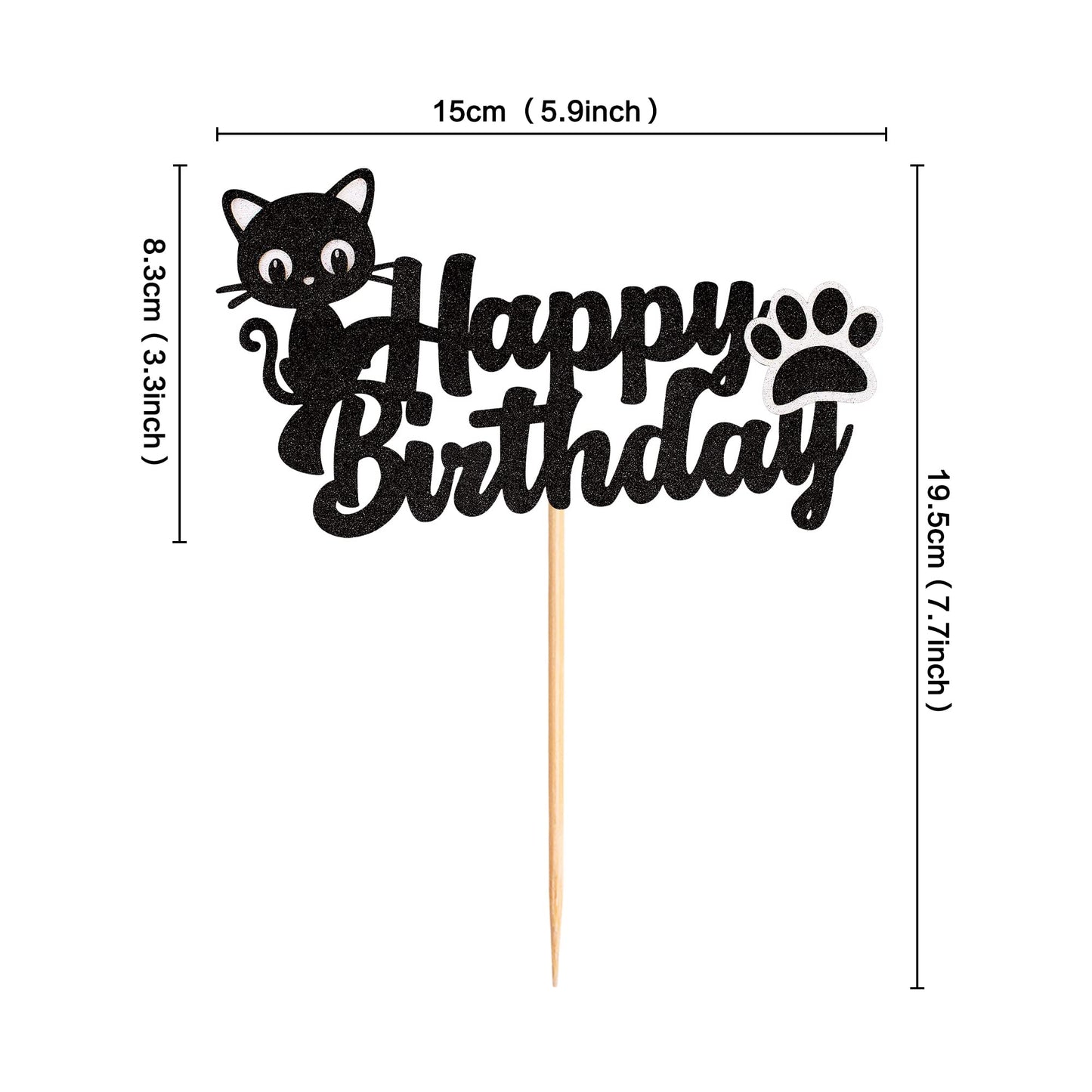 Cyodoos 1Pc Cat Cake Topper Black Glitter Kitten Baby Birthday Cake Picks For Cat Lover Kitten Theme Baby Shower Kids Birthday W