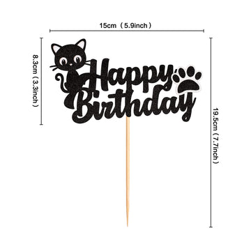 Cyodoos 1Pc Cat Cake Topper Black Glitter Kitten Baby Birthday Cake Picks For Cat Lover Kitten Theme Baby Shower Kids Birthday W