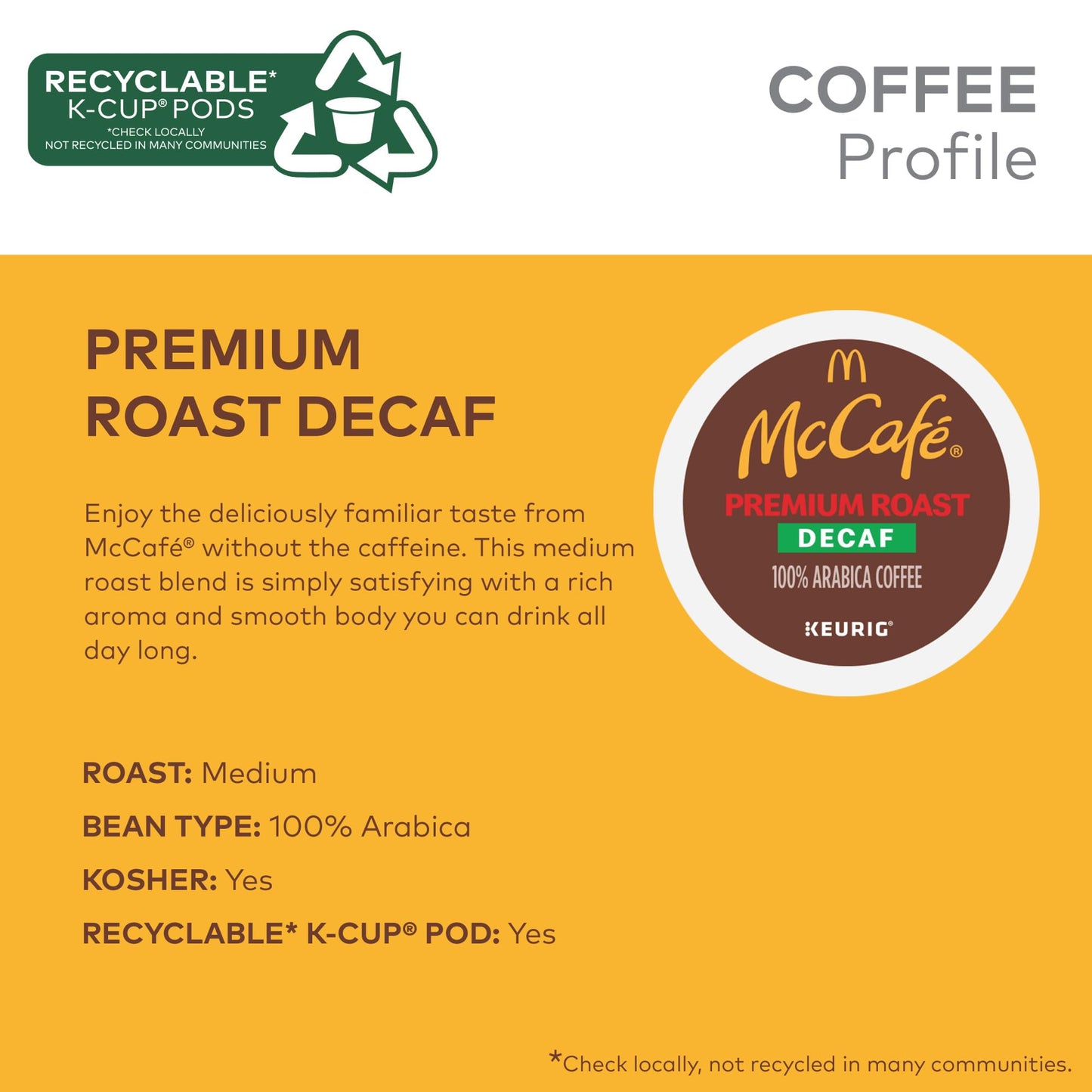 McCafe Keurig K-Cup Pods, Premium Roast Decaf, 32 Count, Model 5000358130
