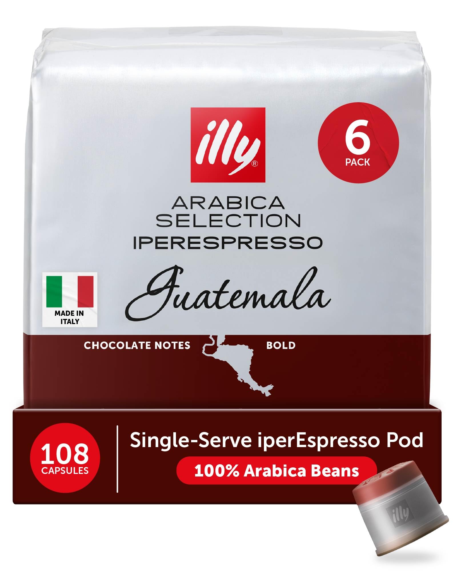 Illy Coffee IperEspresso Capsules - Single-Serve Coffee Capsules & Pods - Single Origin Guatemala Dark Roast - Notes of Chocolate and Intense Body - 100% Arabica - 18 Count (Pack of 6)