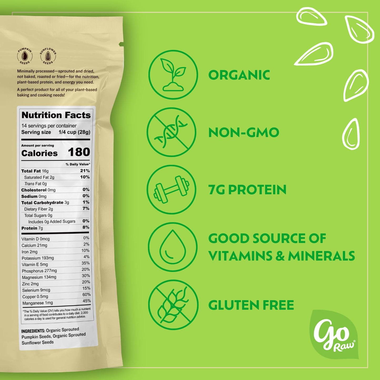 Go Raw , Sprouted Pumpkin And Sunflower Seed Mix| Keto | Vegan | Gluten Free Snacks | Organic | Superfood (Packaging May Vary), 14 Oz(Single) (71450-64157), .0 Oz, Unsalted Mix 1 Pound 16.0 Ounce