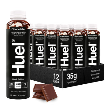 Huel Black Edition Ready-to-Drink  Chocolate Meal Replacement Drink  35g High Protein  27 Vitamins and Minerals  Vegan  Gluten Free  Plant Based  High Fiber  Low Sugar  16.9 Fl Oz (12 Pack)