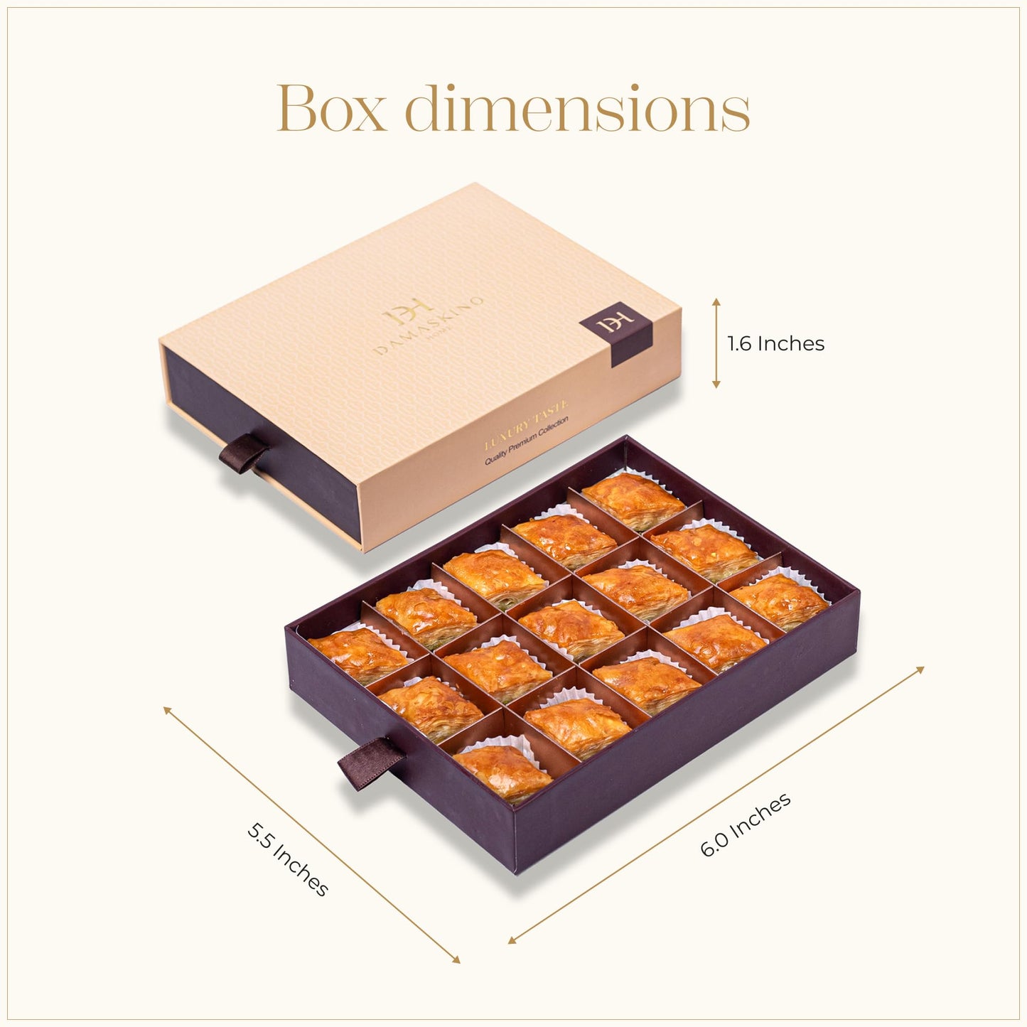 Damaskino Home Greek Baklava Gift Box – 15 Pistachio Pastries – 10.5oz Authentic Middle Eastern Dessert