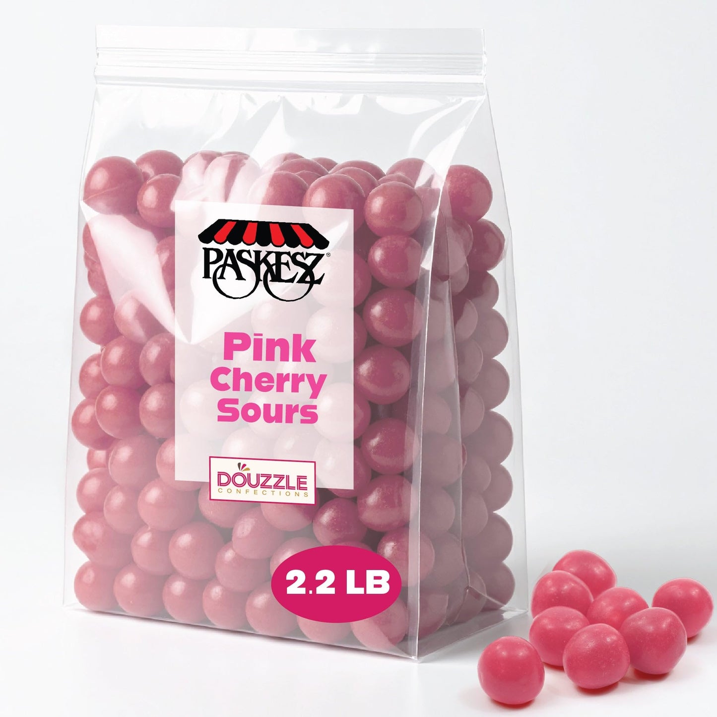 DOUzzle Back To School Cherry Sours Pink Candy Balls, Bulk Chewy Candies for Machine Refills (2.2 LB, 1 Pack) Party Favor, Goodi