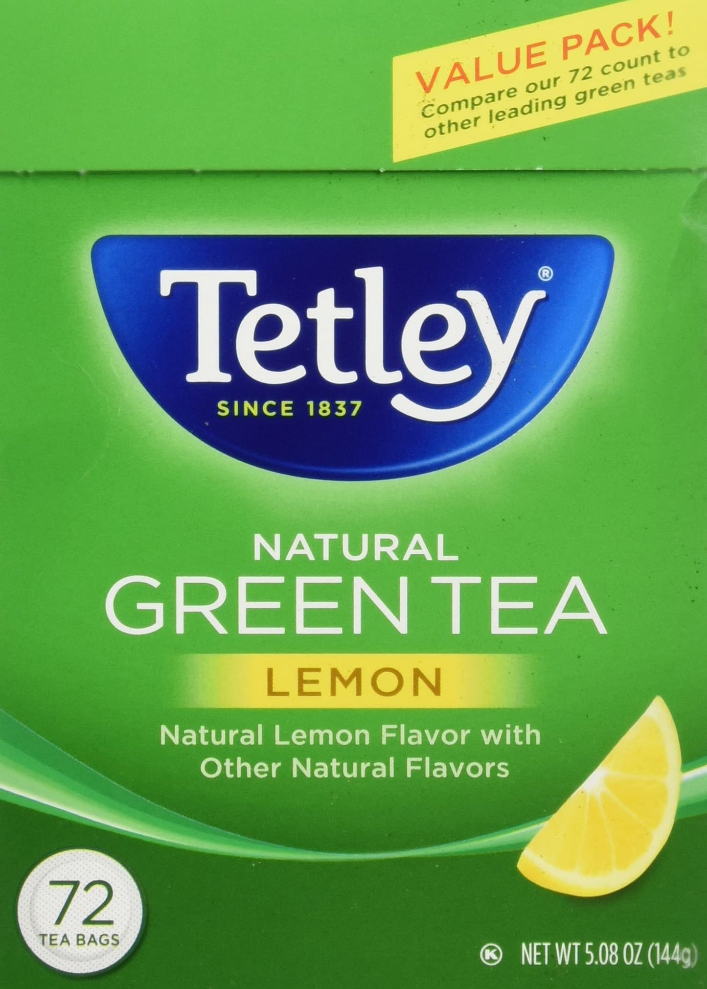 Tetley Green Tea Bags, Lemon Flavor, 72 Count, Rainforest Alliance Certified