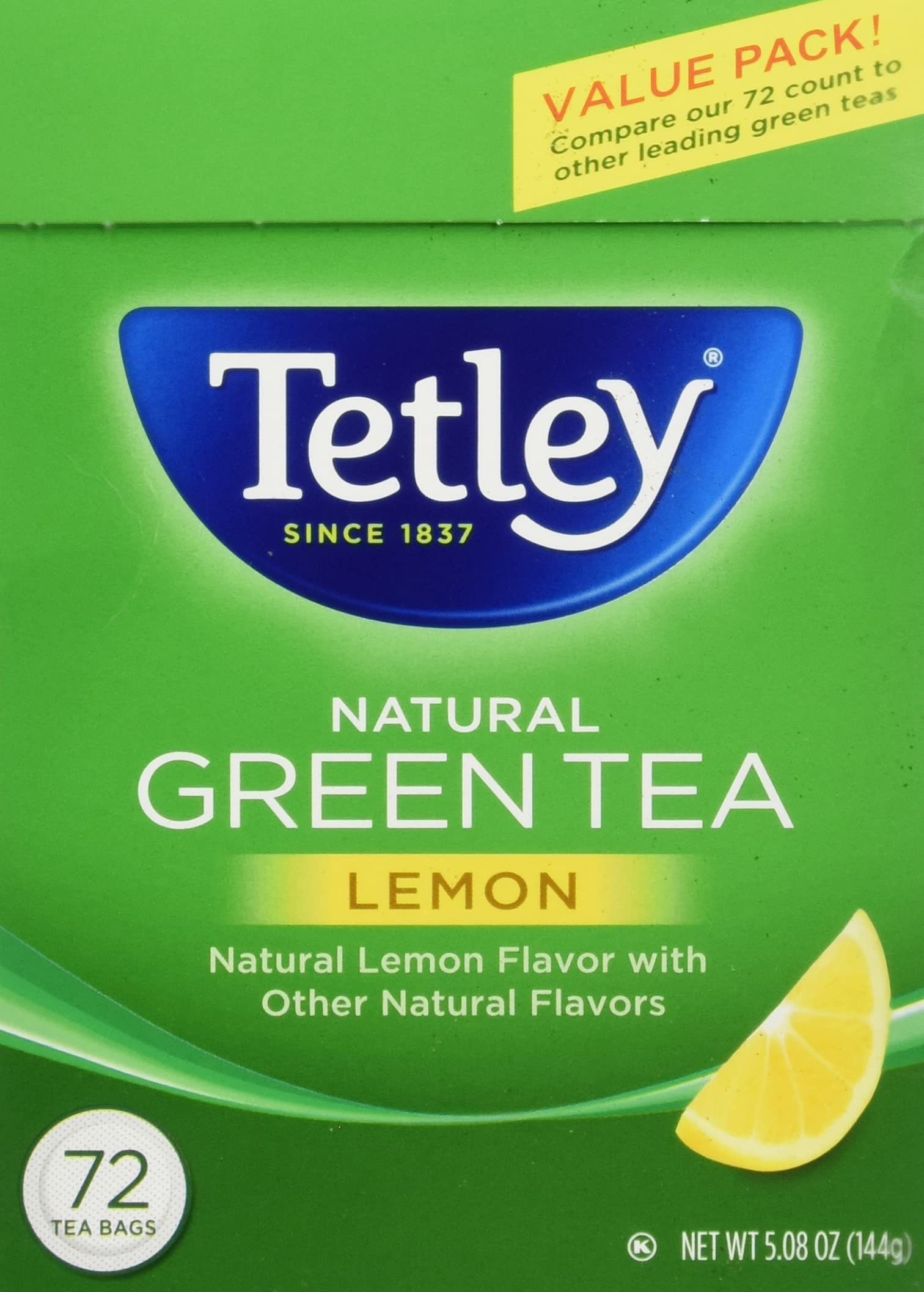 Tetley Green Tea Bags, Lemon Flavor, 72 Count, Rainforest Alliance Certified