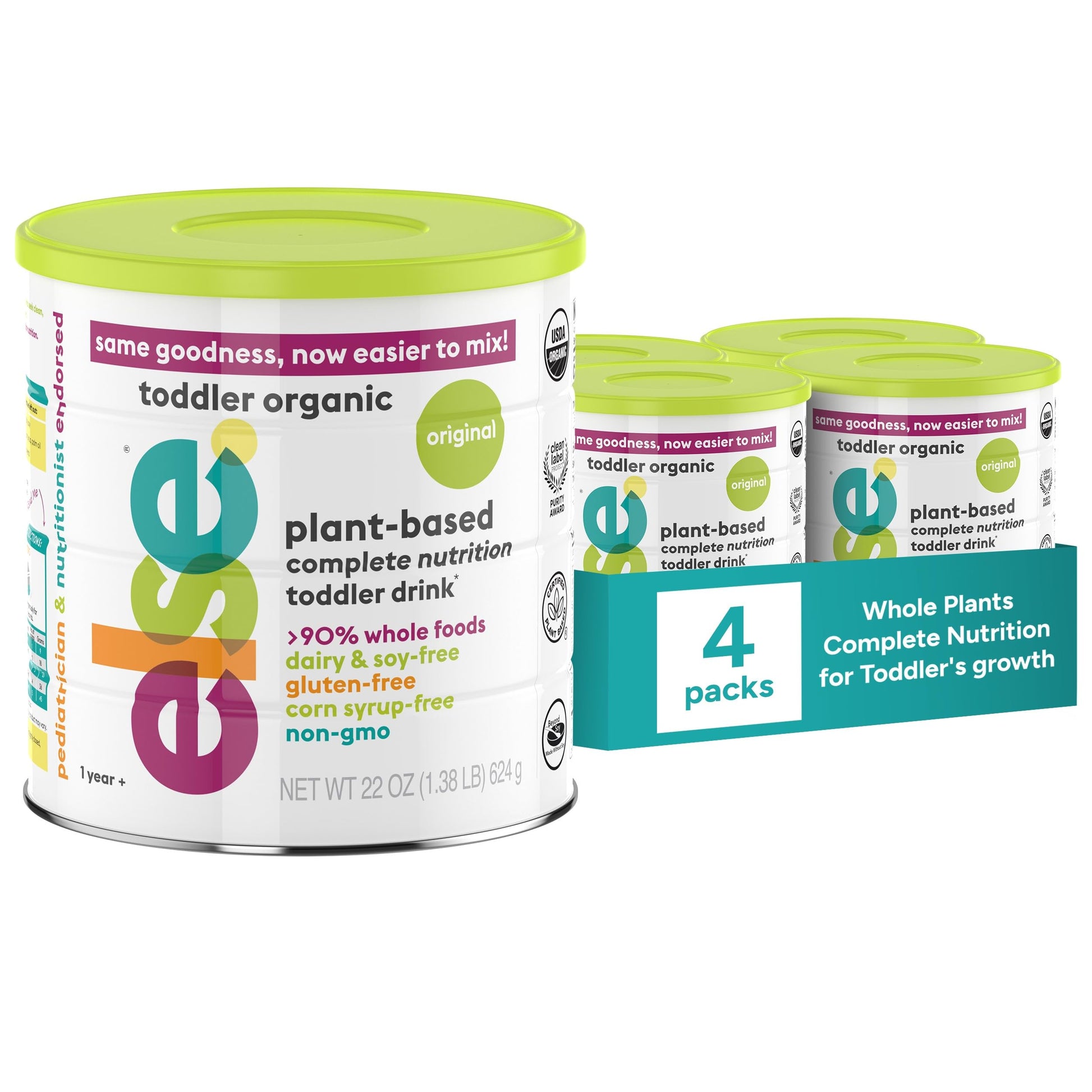 Else Nutrition Toddler Formula 12-36 Mo., Plant Based Toddler Nutritional Drink - Soy & Dairy Free, Lactose Free - Complete Baby Formula (12-36 Mo.), Protein Powder W/ 20+ Vitamins (22Oz, 4-Pack)