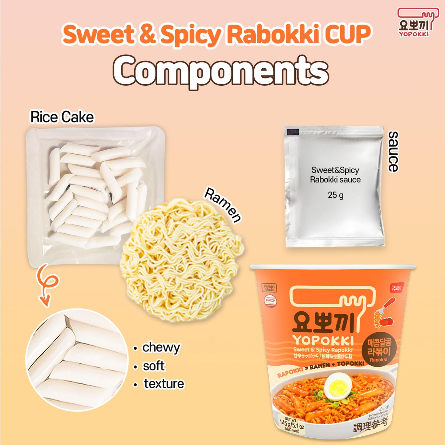 Yopokki Instant Rabokki Cup (Sweet Mild Spicy, Cup Of 2) Korean Street Food With Sweet And Moderately Spicy Sauce Ramen Noodle T