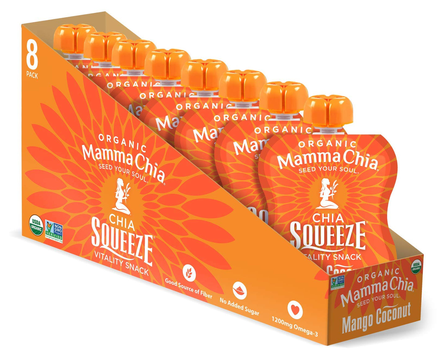 Mamma Chia Organic Vitality Squeeze Snack, Mango Coconut, 16- 3.5 Ounce Chia Vitality Snacks, Usda Organic, Non-Gmo, Vegan, Glut