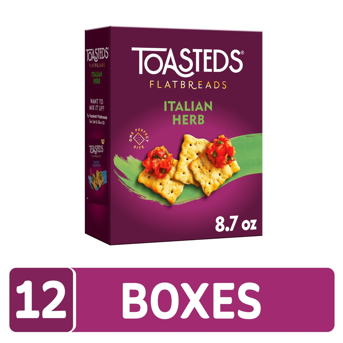 Toasteds Flatbreads Crackers, Party Snacks, Lunch Snacks, Italian Herb (10 Boxes)