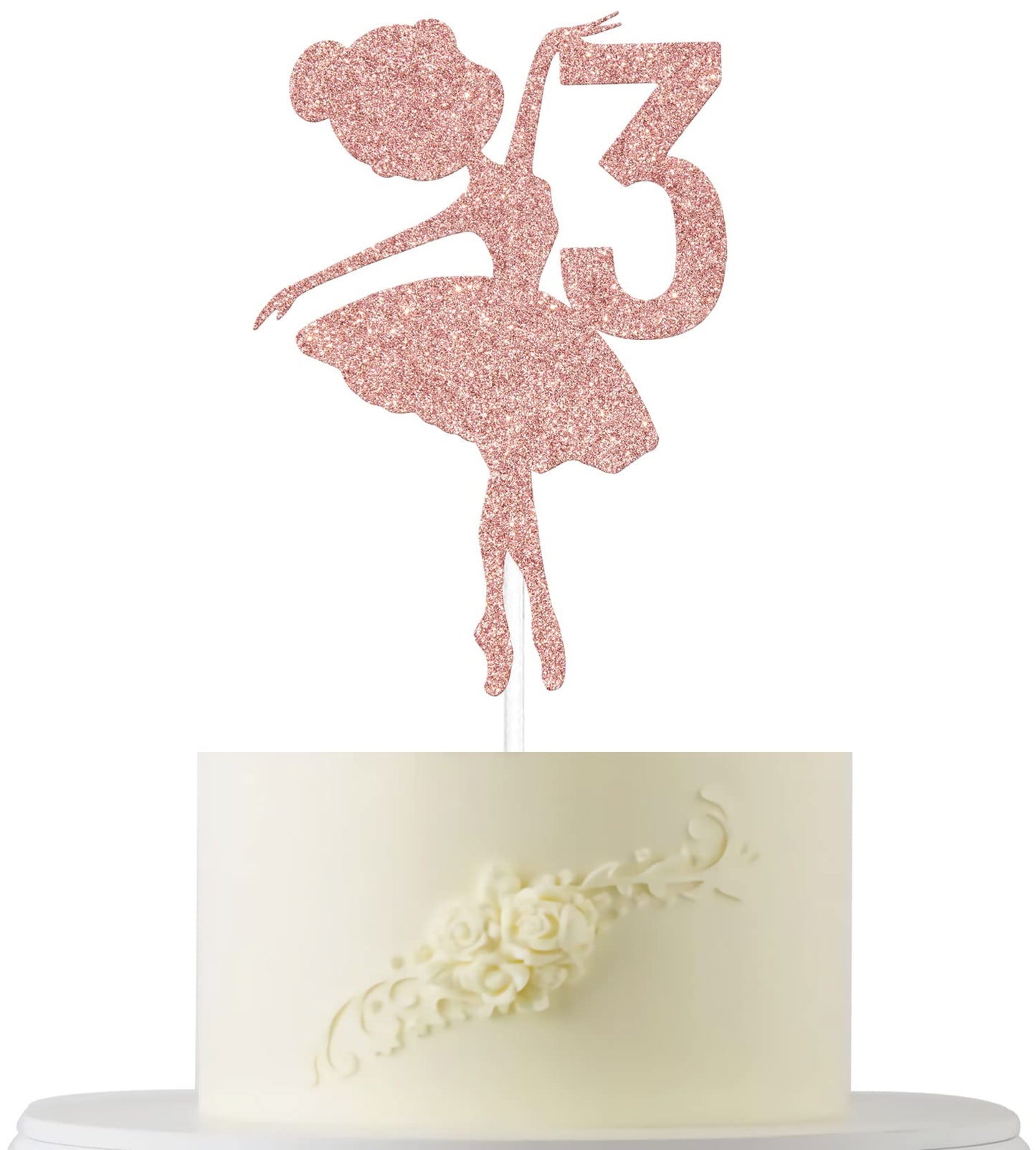 Rose Gold Glitter Ballerina 3Rd Birthday Cake Topper, Ballerina One Cake Topper, 3Rd Birthday Cake Topper, Ballerina Birthday Ca