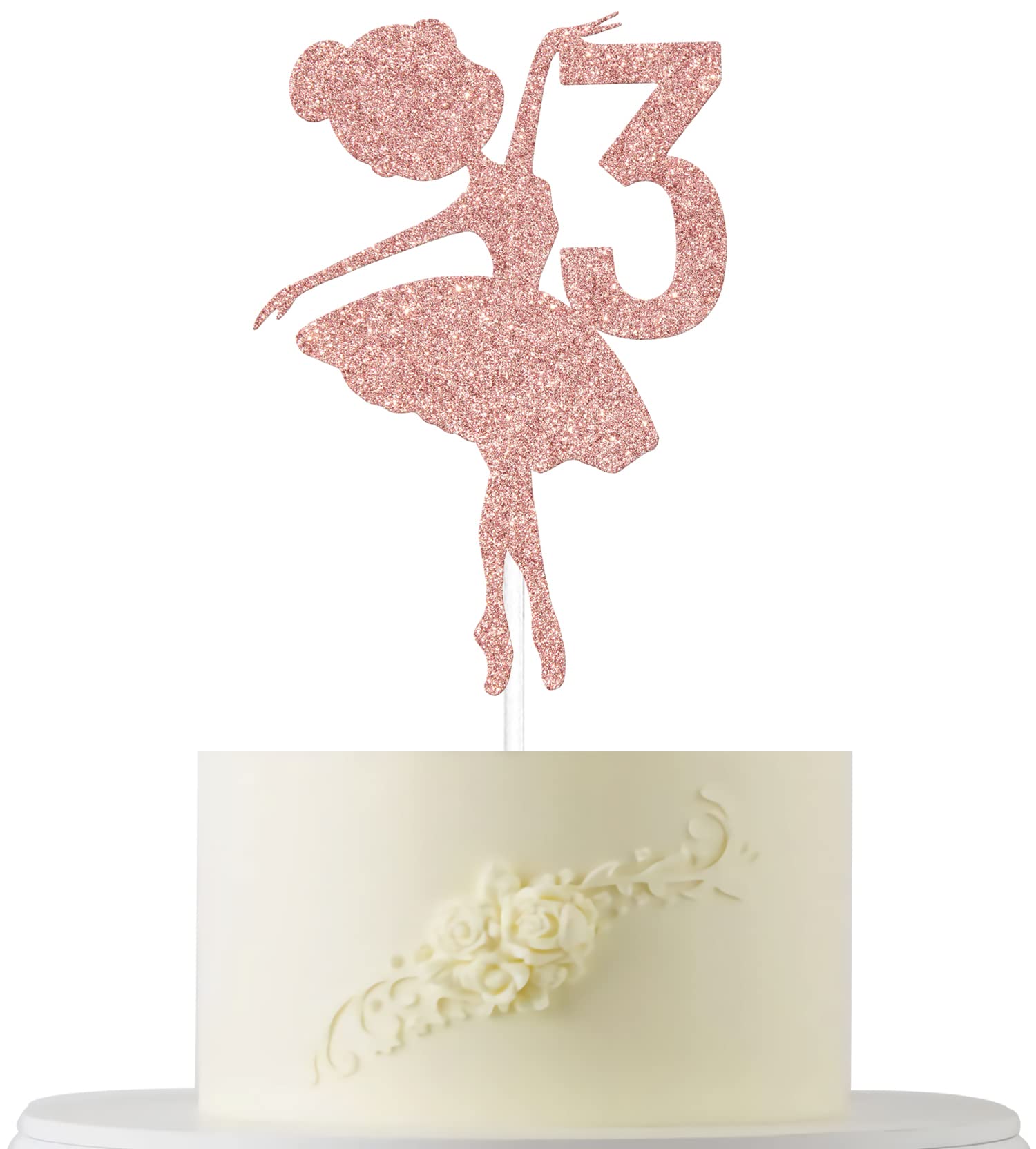 Rose Gold Glitter Ballerina 3Rd Birthday Cake Topper, Ballerina One Cake Topper, 3Rd Birthday Cake Topper, Ballerina Birthday Ca