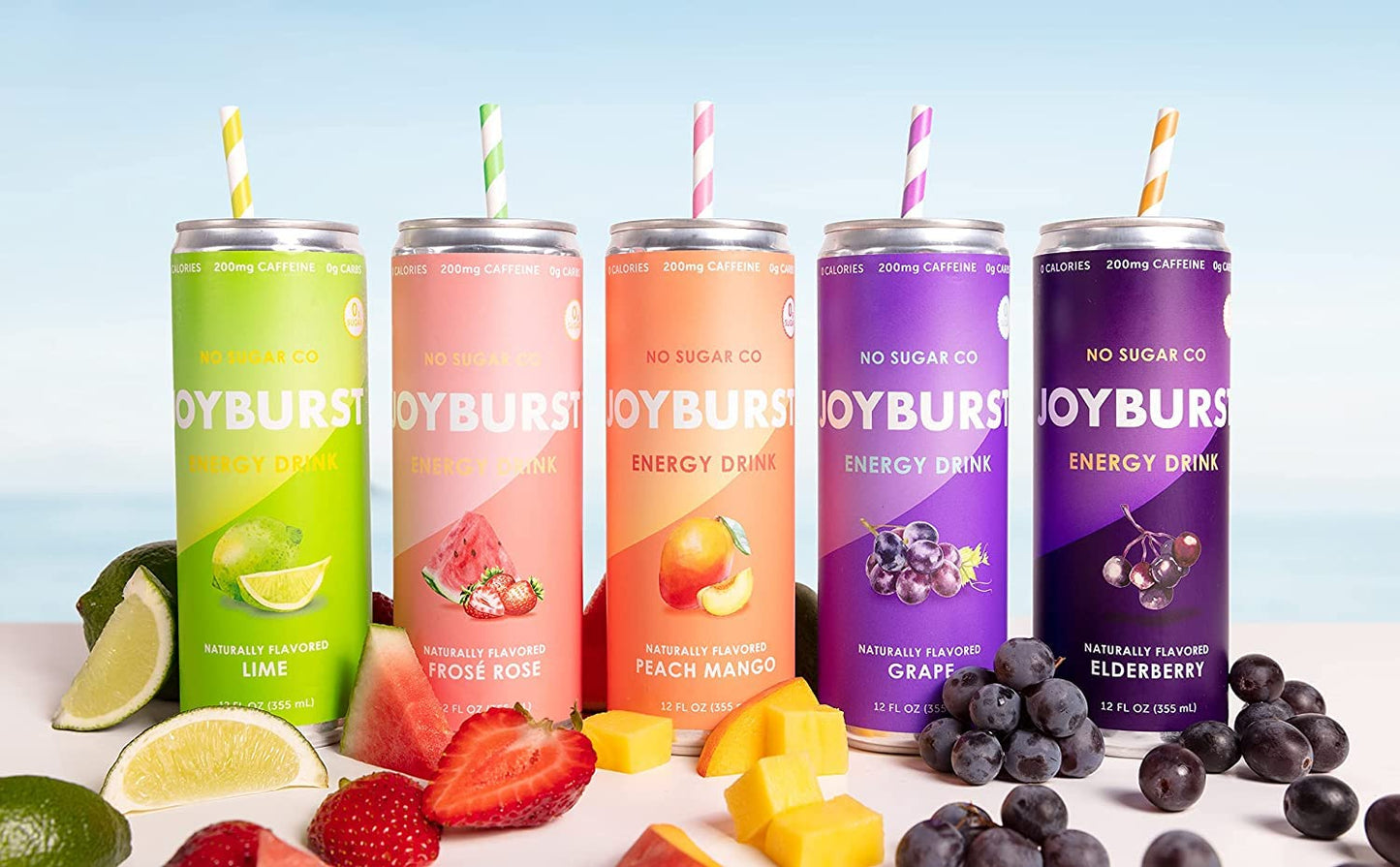 No Sugar Company No Sugar Joyburst Energy Drink, 0 Calorie, Sugar Free, Peach Mango, 12 Packs