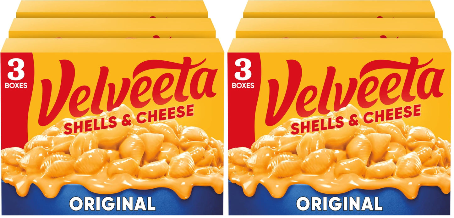 Velveeta Shells & Cheese Original Shell Pasta & Cheese Sauce Meal (3 ct Pack, 12 oz Boxes) (Pack of 2)
