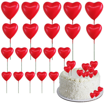 Beishida 20 Pcs Red Heart Cake Toppers 3D Heart Cake Toppers Foam Toppers Cake Decoration Happy Birthday Cake Diy Cake Insert Fo