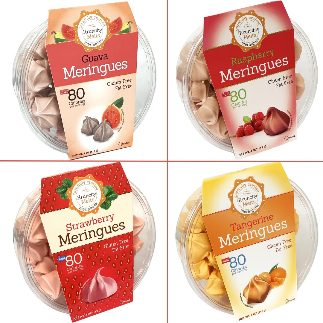 4 Pack Krunchy Melts Original Meringue Cookies | Fruity Special 4-Pack | Guava, Raspberry, Strawberry, Tangerine |Only 80-90 Cal