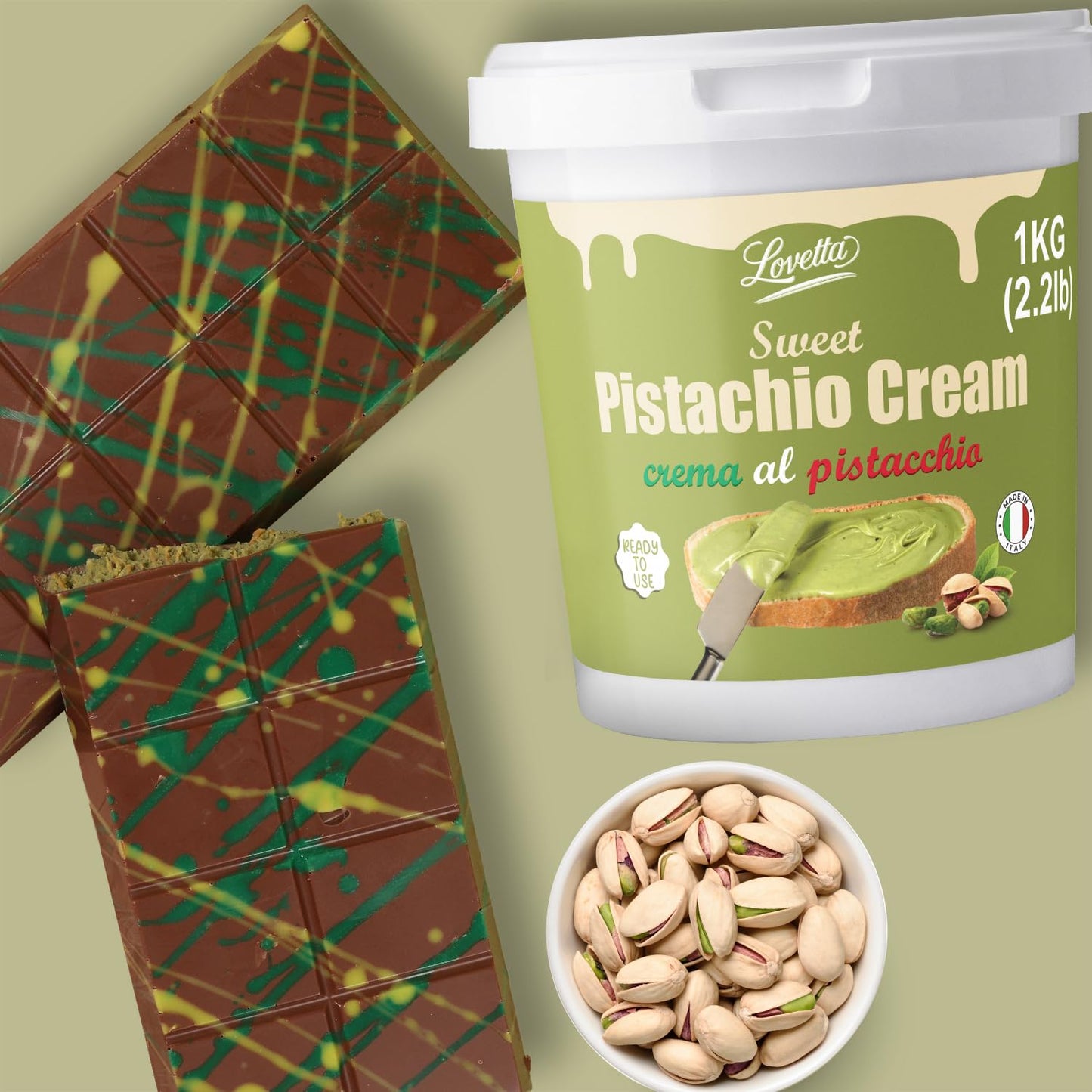 Lovetta Pistachio Cream 1kg – Sweet Italian Pistachio Butter for Desserts, Toppings & Baking, Rich Paste for Knafeh Bar