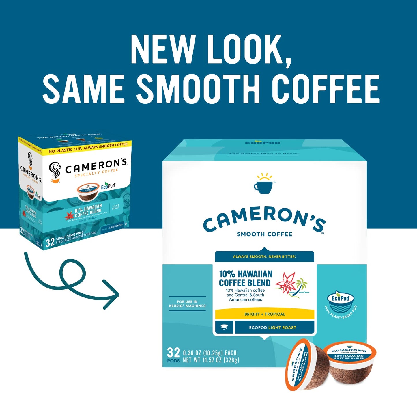 Camerons Coffee Single Serve Pods, 10% Hawaiian Coffee Blend, 32 Count