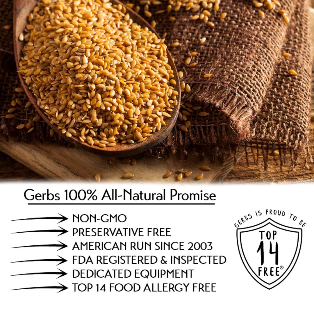 Gerbs Raw Golden Flax Seeds 2 Lbs. Premium Grade | Freshly Harvested Flaxseed & Packaged In Resealable Bulk Bag | Non-Gmo, Keto & Paleo Cleared |High In Omega-3 Fatty Acids & Fiber| Gluten Peanut Free