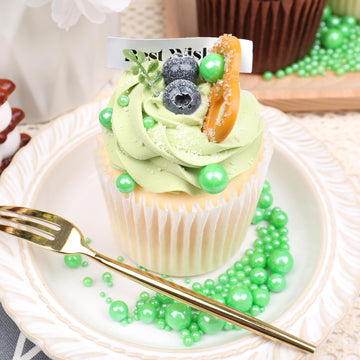 Green Sprinkles For Cake Decorating, 120G/4.23Oz Edible Green Pearl Sprinkles Mix, Sugar Candy Pearls For Baking, Cookie Decorat