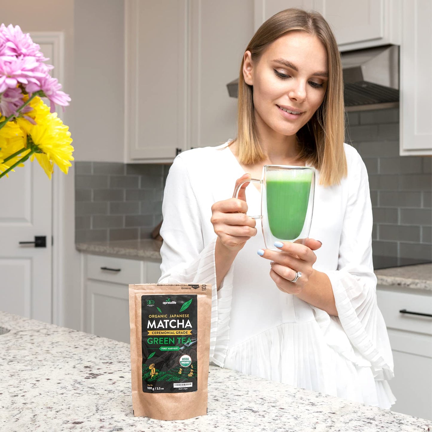 Aprikalife Organic Matcha Powder, Usda & Jas Certified, No Sugar Added, Authentic Japanese Ceremonial Grade Matcha Green Tea Powder, 3.5 Oz/100G