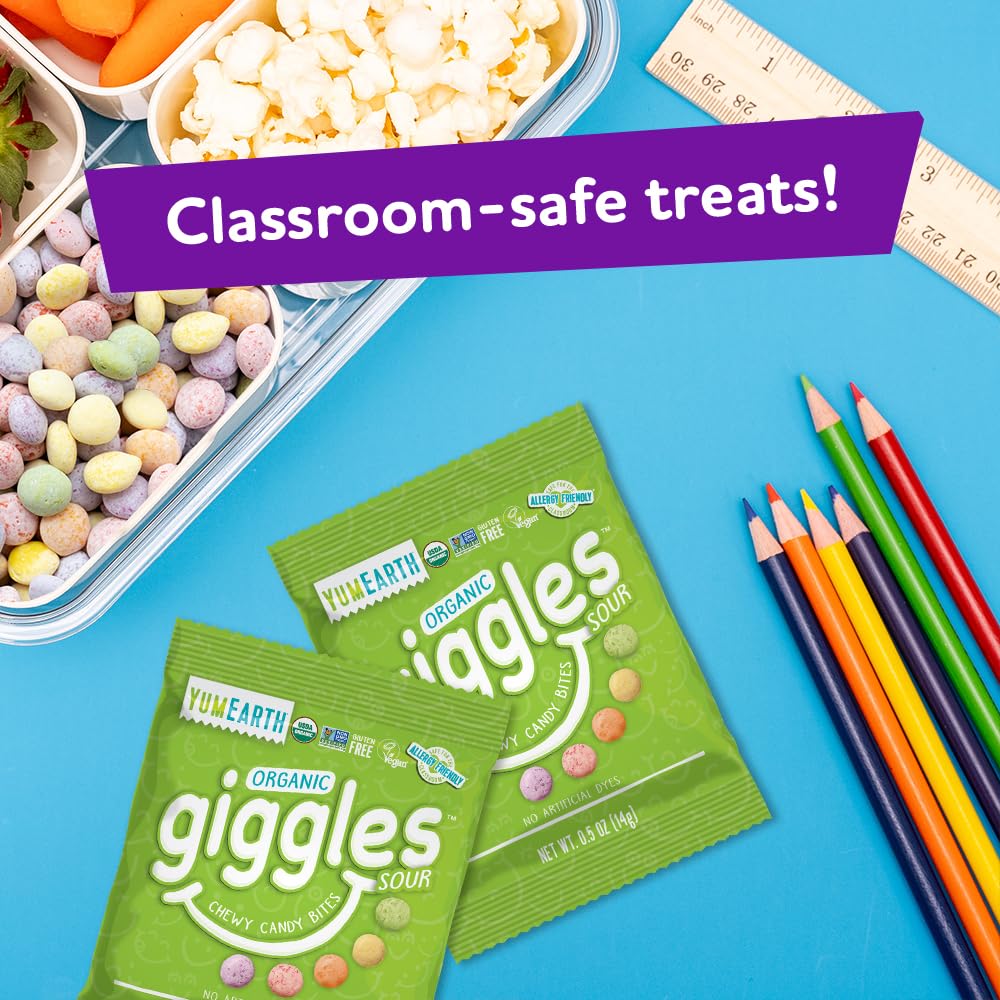 Yumearth Organic Sour Giggles Chewy Candy - Allergy Friendly (Top 9 Free), No Artificial Dyes Or Flavors, Non Gmo, Gluten Free,