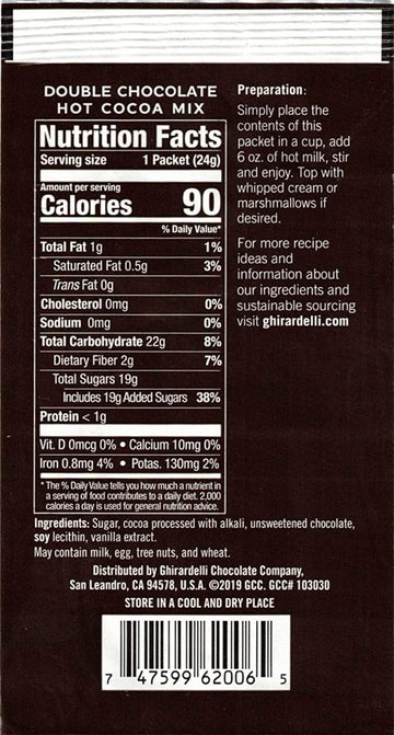 Ghirardelli Double Chocolate Hot Cocoa Mix  3 Pound Box  (Approximately 43) 0.85 oz Packets with Cocoa Scoop