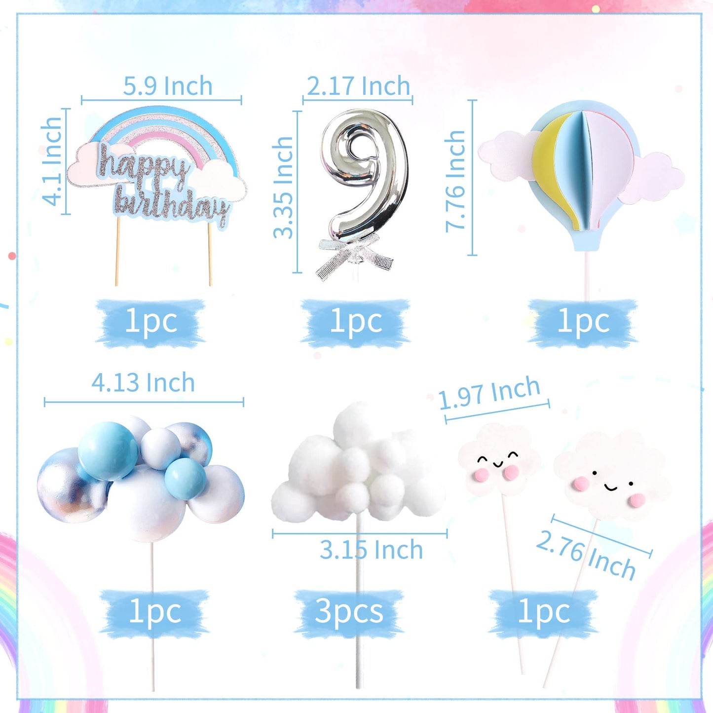 Laventy On Cloud 9 Cake Decoration On Cloud 9 Birthday Cake Topper 9 Birthday Cake Decoration On Cloud 9 Party Supplies Cloud Ca