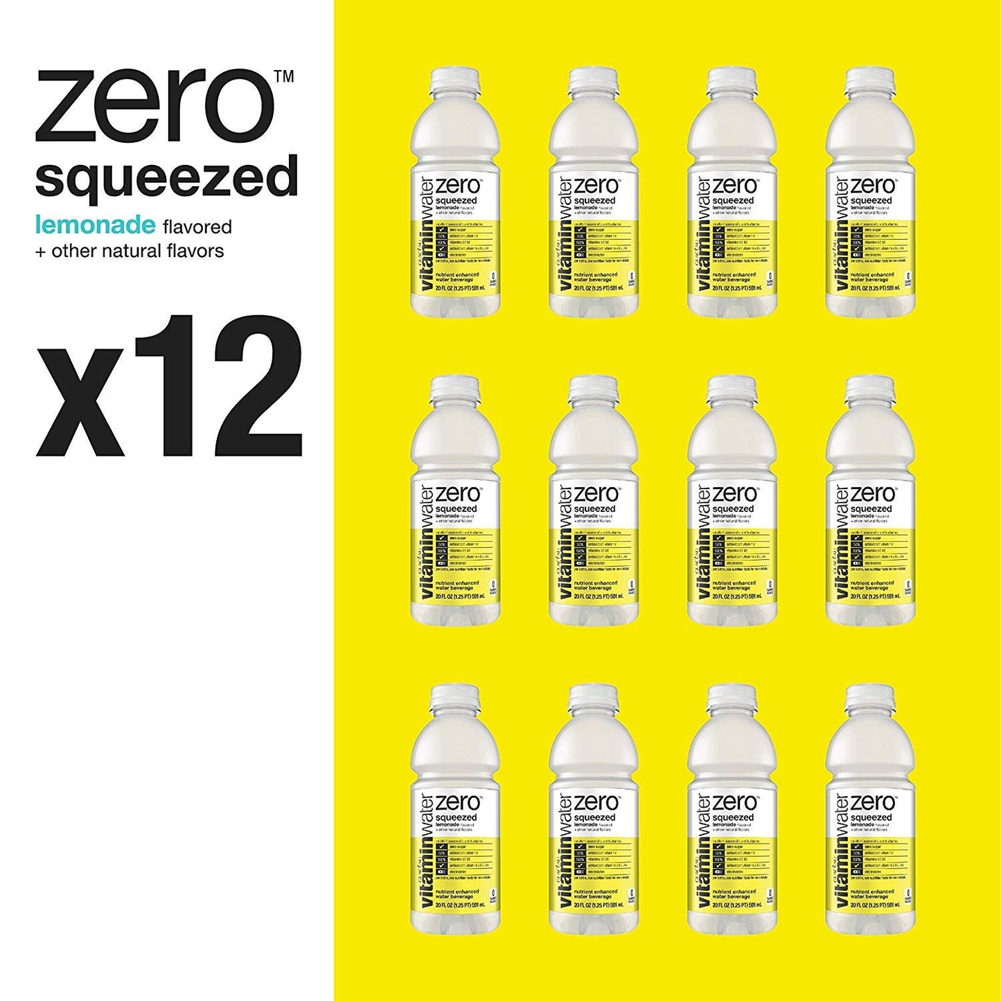 Vitaminwater Zero Sugar Squeezed, Electrolyte Enhanced Water W/Vitamins, Lemonade Drinks, 20 Fl Oz, 12 Pack
