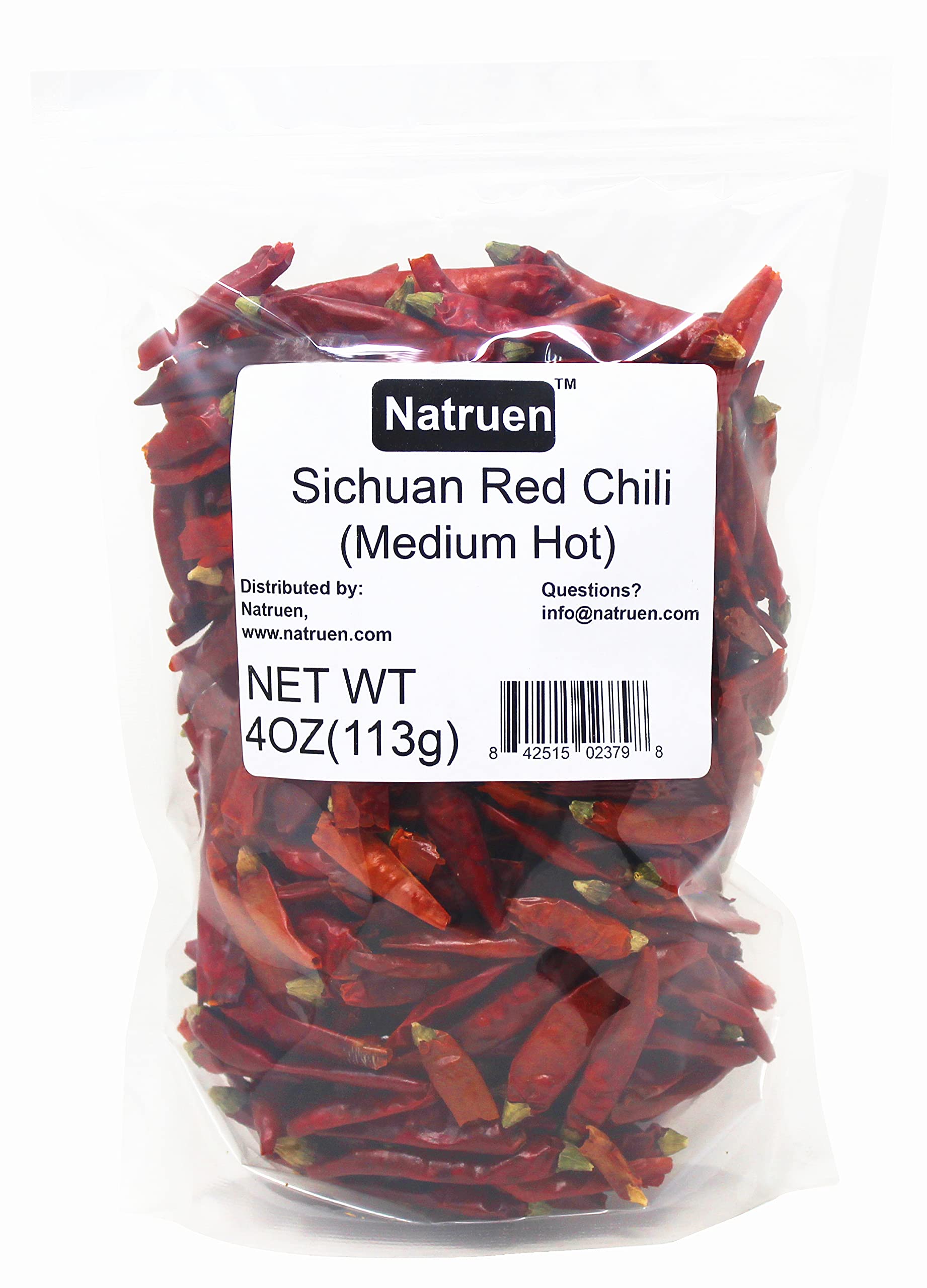 Natruen Whole Dry Szechuan Chinese Red Chili Pods 4 Oz (Medium Hot), Facing Heaven Chili, Spicy Sichuan Dried Red Hot Chilies Fo