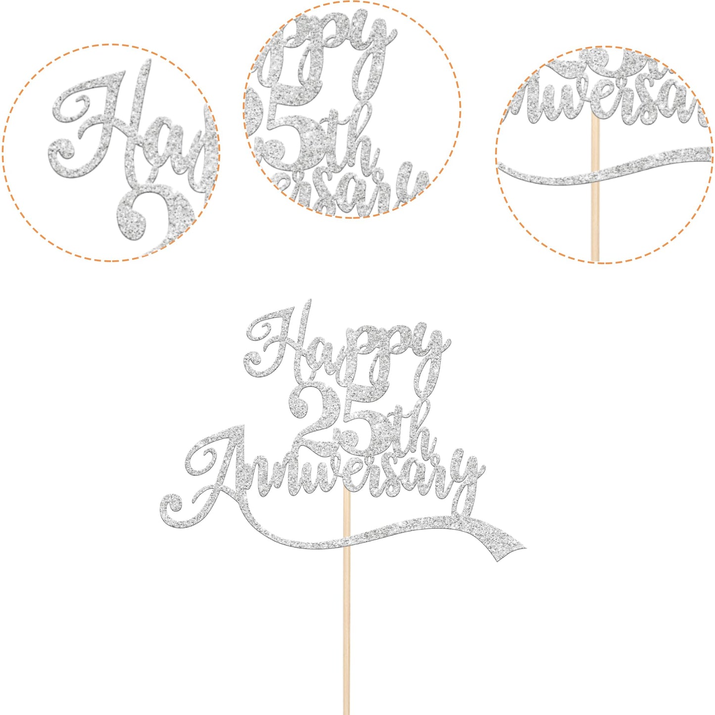 1 Pcs Happy 25Th Anniversary Cake Topper Assembled Glitter 25Th Birthday Cake Pick Decorations For Celebrating Wedding 25Th Anni