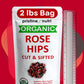 2 Lb (32 Oz) Rose Hips Dried Organic Bulk, Organic Rosehips Cut & Sifted, 95% Seedless, European All Natural, Rosehips Dried Org